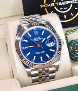 2024 ROLEX DATEJUST 41MM 126334 BLUE JUBILEE FLUTED WHITE GOLD BEZEL BOX PAPERS