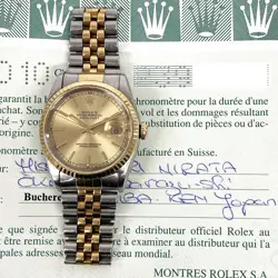 2000 ROLEX DATEJUST 36 16233, STEEL & GOLD, CHAMPAGNE DIAL, BOX & PAPERS