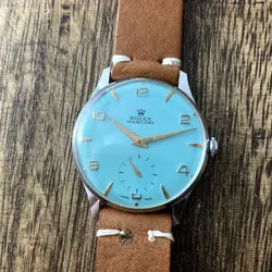ROLEX MARCONI ANTIQUE VINTAGE LIGHT BLUE DIAL HAND WINDING WRISTWATCH WORKING