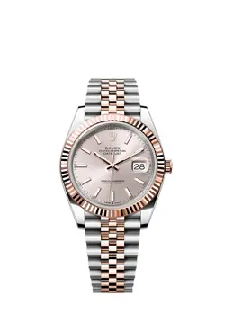 2025 ROLEX DATEJUST 41 EVEROSE GOLD JUBILEE BRACELET, FLUTED BEZEL, SUNDUST DIAL