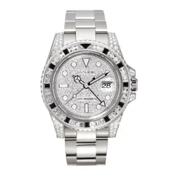 ROLEX GMT-MASTER II WATCH 40MM DIAMOND PAVE INDEX HOUR MARKERS DIAL WHITE GOLD