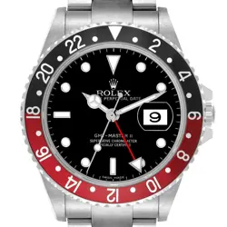ROLEX GMT MASTER II BLACK RED COKE BEZEL ERROR STEEL MENS WATCH 16710 BOX PAPERS