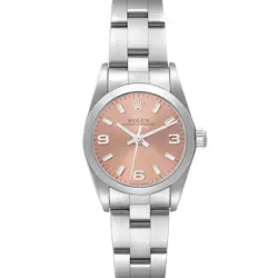 ROLEX OYSTER PERPETUAL SALMON DIAL STEEL LADIES WATCH 76080 BOX PAPERS
