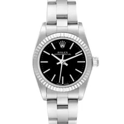 ROLEX OYSTER PERPETUAL BLACK DIAL STEEL WHITE GOLD LADIES WATCH 76094