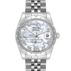 ROLEX DATEJUST 31 MIDSIZE STEEL WHITE GOLD MOP DIAMOND WATCH 178344