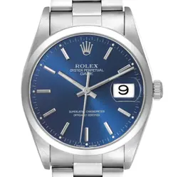 ROLEX DATE BLUE DIAL SMOOTH BEZEL STEEL MENS WATCH 15200