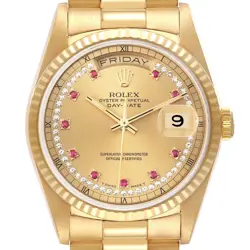 ROLEX PRESIDENT DAY-DATE YELLOW GOLD STRING DIAMOND MENS WATCH 18238 BOX PAPERS