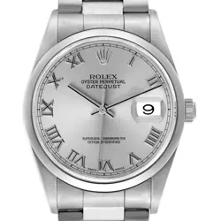 ROLEX DATEJUST SILVER ROMAN DIAL SMOOTH BEZEL STEEL MENS WATCH 16200 BOX PAPERS