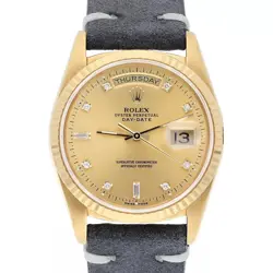 ROLEX DAY DATE 36 MM 18238 FLUTED BEZEL CHAMPAGNE DIAMOND DIAL 18K GOLD WATCH