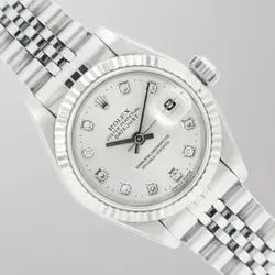 ROLEX LADIES DATEJUST 26MM SS SILVER DIAMOND NS DIAL FLUTED JUBILEE WATCH 69174