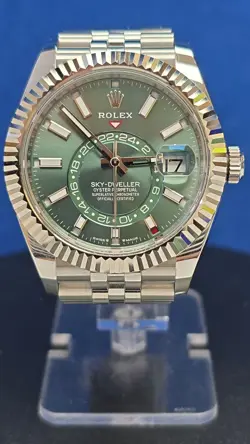 ROLEX SKY-DWELLER 336934 JUBILEE BRACELET FLUTED BEZEL GREEN DIAL WITH ROLEX BOX