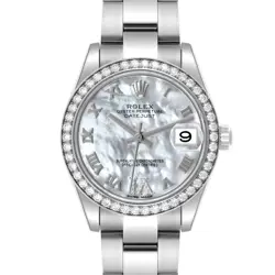 ROLEX DATEJUST MIDSIZE STEEL WHITE GOLD MOP DIAMOND LADIES WATCH 178384