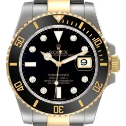 ROLEX SUBMARINER STEEL YELLOW GOLD BLACK DIAMOND DIAL MENS WATCH 116613