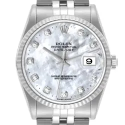 ROLEX DATEJUST MOP DIAMOND DIAL STEEL WHITE GOLD MENS WATCH 16234 BOX PAPERS