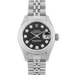 ROLEX DATEJUST 10P DIAMOND 69174G BLACK T NUMBER SECOND HAND WOMEN