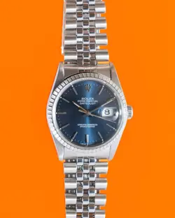ROLEX DATEJUST 36MM 16220 BLUE DIAL ON JUBILEE