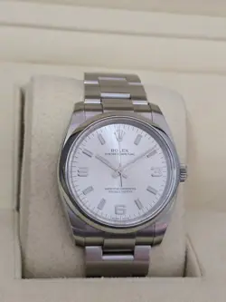 ROLEX OYSTER PERPETUAL 34MM SILVER DIAL WATCH BOX PAPERS