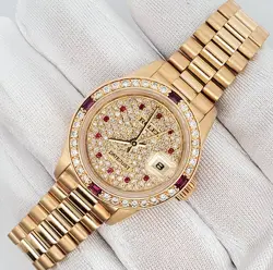 Rolex President Datejust 26mm Custom Diamond Bezel/Ruby Gold 69178 Box Papers
