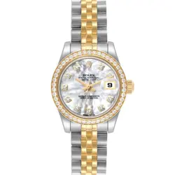 ROLEX DATEJUST STEEL YELLOW GOLD MOP DIAMOND LADIES WATCH 179383 CARD