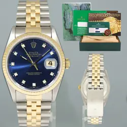 2023 RSC PAPERS ROLEX DATEJUST 16233 TWO TONE YELLOW GOLD JUBILEE BLUE DIAMOND
