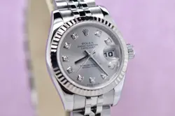 2005 ROLEX DATEJUST 26MM STEEL & 18K WHITE GOLD SILVER DIAMOND DIAL 179174