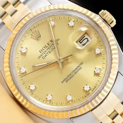ROLEX MENS DATEJUST 16233 FACTORY DIAMOND DIAL 18K GOLD STEEL TWO TONE WATCH