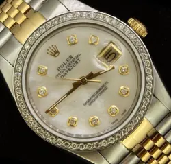 ROLEX MENS DATEJUST DATE OYSTER GOLD STEEL DIAMOND DIAL BEZEL WATCH