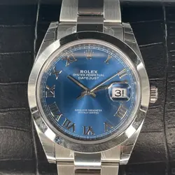 ROLEX DATEJUST 126300 SILVER OYSTER BRACELET WITH BLUE DIAL AND ROMAN NUMERALS