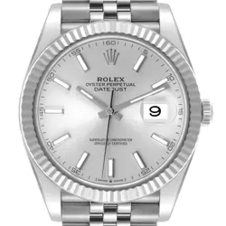 ROLEX DATEJUST 41 STEEL WHITE GOLD SILVER DIAL MENS WATCH 126334 BOX CARD