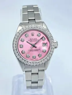 LADIES ROLEX DATEJUST 26MM 6917 PINK DIAMOND DIAL DIAMOND BEZEL OYSTER BOX