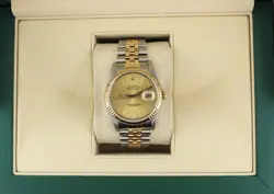 1988 ROLEX DATEJUST 16233 CHAMPAGNE DIAL TT 18KT JUBILEE NO PAPERS 36MM