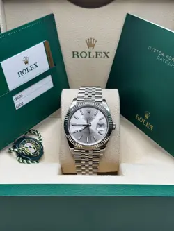 ROLEX DATEJUST 41 SILVER INDEX DIAL STAINLESS STEEL FLUTED JUBILEE BRACELET