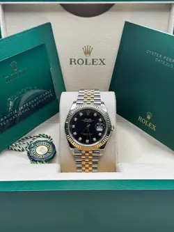 ROLEX DATEJUST 41 2023 TWO TONE YELLOW GOLD BLACK DIAMOND DIAL FLUTED JUBILEE