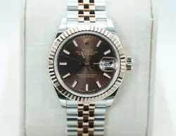 ROLEX 279171 DATEJUST 28 TWO TONE ROSE GOLD CHOCOLATE DIAL JUBILEE BAND FULL SET