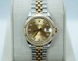 ROLEX 279173 DATEJUST 28 TWO TONE CHAMPAGNE DIAMOND DIAL JUBILEE BAND FULL SET