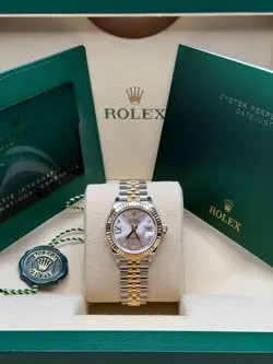 ROLEX LADY-DATEJUST 28 TWO TONE YELLOW GOLD SILVER STAR DIAMOND DIAL JUBILEE