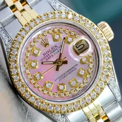 ROLEX DATEJUST TWOTONE WOMENS WATCH PINK MOP DIAMOND DIAL JUBILEE 26MM 69173