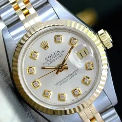 ROLEX DATEJUST WOMENS TWOTONE WATCH SILVER DIAMOND DIAL FLUTED JUBILEE BAND 26MM