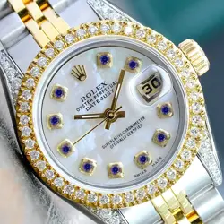ROLEX DATEJUST TWOTONE WOMENS WATCH WHITE MOP SAPPHIRE DIAMOND BEZEL JUBILEE