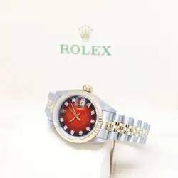 ROLEX 26MM 18K HALF YELLOW GOLD RED DEGRADE DIAMONDS DATEJUST REF: 69173 (X)