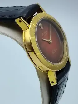 Auth Vintage Rolex Cellini 4081 18K Red Vignette Dial Manual Winding Lady Watch