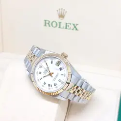 ROLEX 31MM 18K HALF YELLOW GOLD WHITE ROMAN DIAMONDS DIAL DATEJUST REF: 68273
