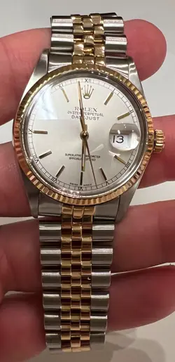 ROLEX 2 TONE DATEJUST QUICKSET SILVER DIAL 16013 JUBILEE BAND PERPETUAL 36MM