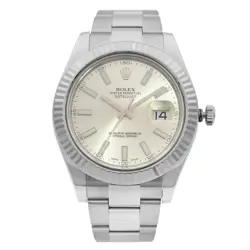 ROLEX DATEJUST II STEEL 18K WHITE GOLD SILVER DIAL AUTOMATIC MENS WATCH 116334