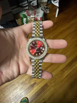 ROLEX DATEJUST 36MM 18K YELLOW GOLD & STEEL DIAMONDS RED DIAL