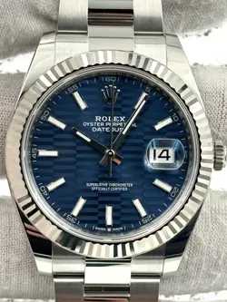 ROLEX DATEJUST 41MM FLUTED BEZEL BLUE MOTIF DIAL OYSTER BRACELET 126334 B&P '23