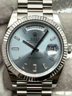 Rolex Day Date 40mm Ice Blue Baguette Dial Platinum Bracelet 228236 B&P 2024