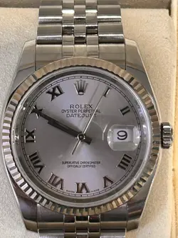 LADIES ROLEX OYSTER PERPETUAL DATEJUST SILVER STICK DIAL WATCH 