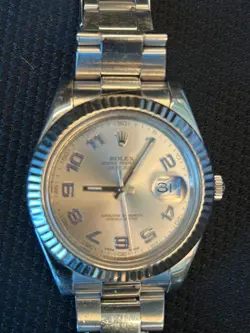 MINT PAPERS Rolex DateJust II 41mm Silver Blue Arabic Steel Gold 116334 BOX