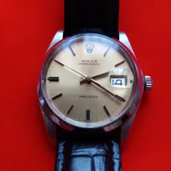 Rolex Oysterdate Precision model 6694 with Black Two-Piece Strap, Silver Bezel